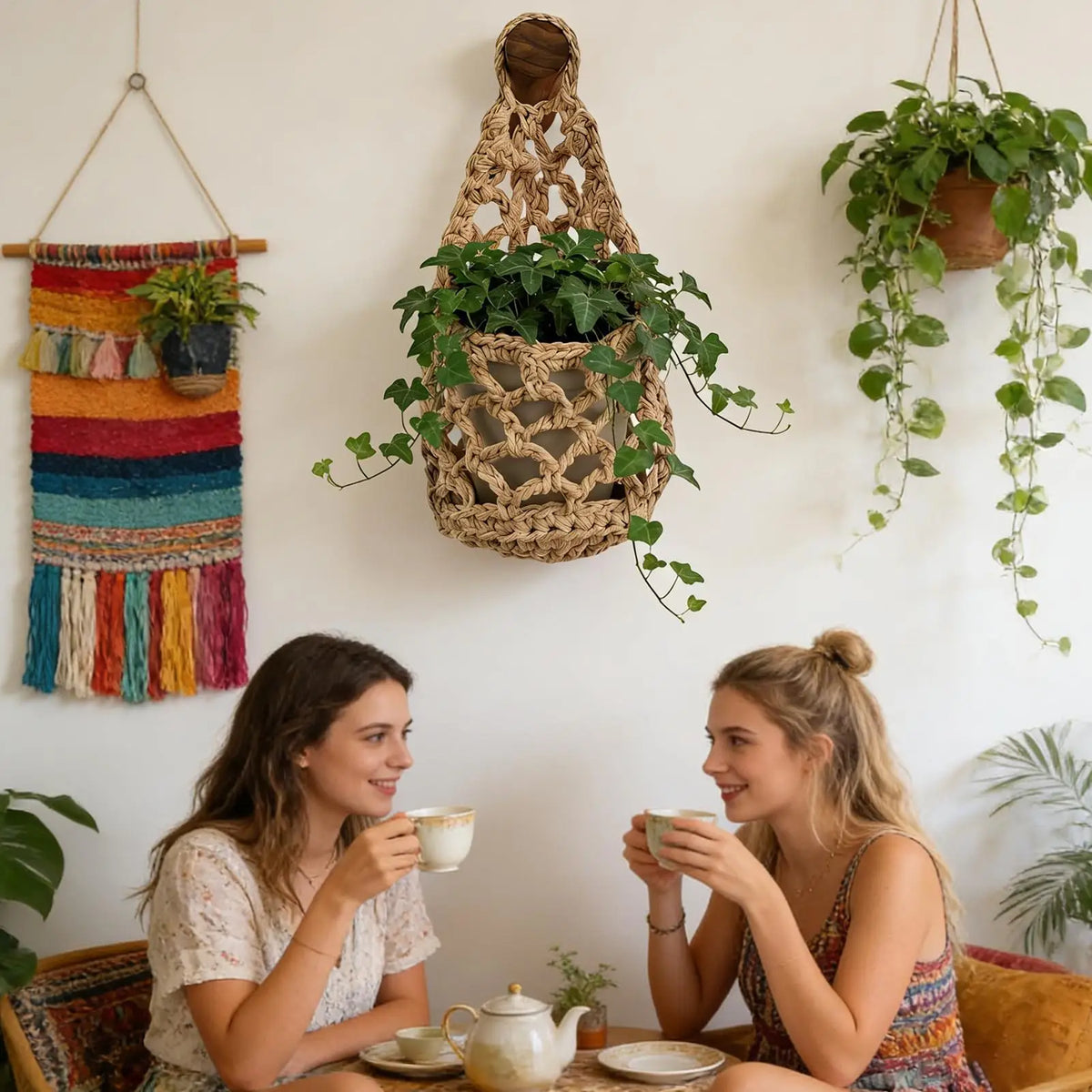 Cotton Macrame Plant Hanger - Hand-Woven for Indoor Plant Display