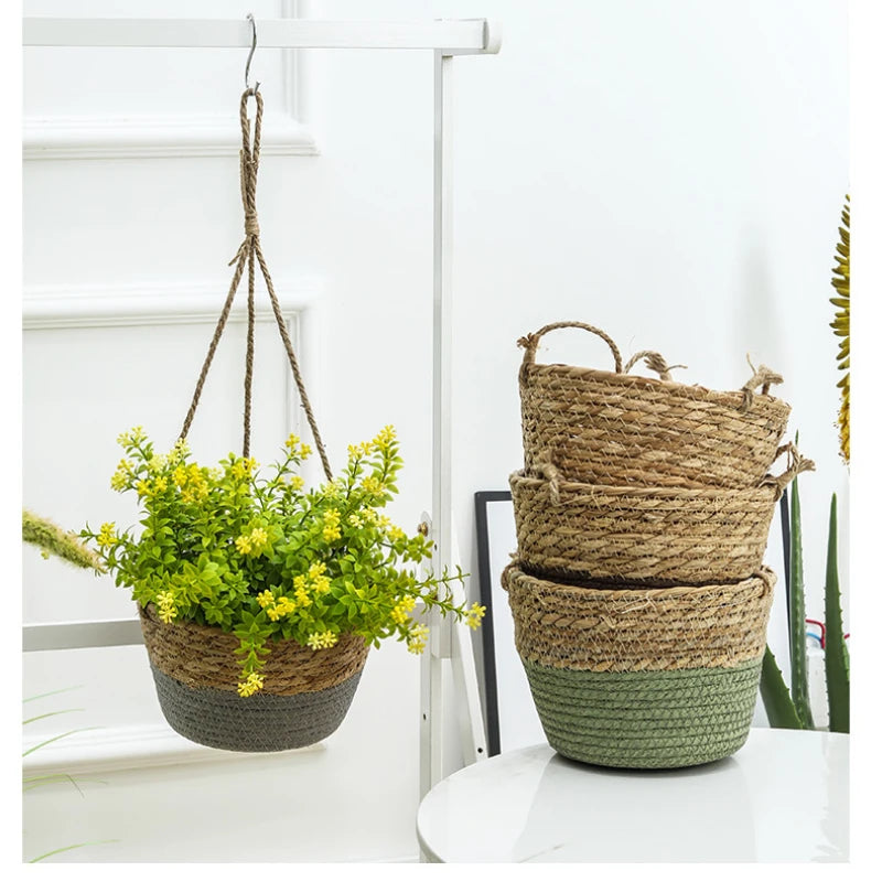 Jute Rope Plant Hanger - Woven Basket for Indoor & Outdoor Plants
