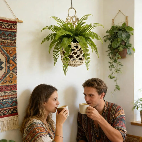 Cotton Macrame Plant Hanger - Hand-Woven for Indoor Plant Display