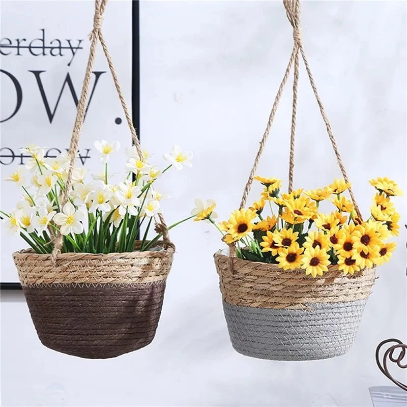 Jute Rope Plant Hanger - Woven Basket for Indoor & Outdoor Plants