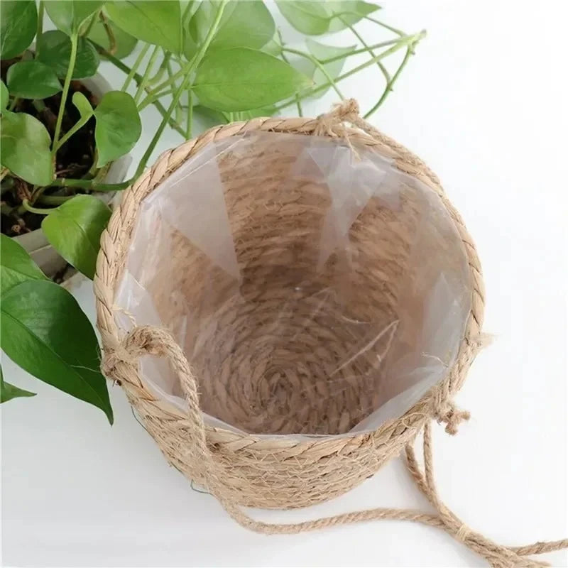 Jute Rope Plant Hanger - Woven Basket for Indoor & Outdoor Plants