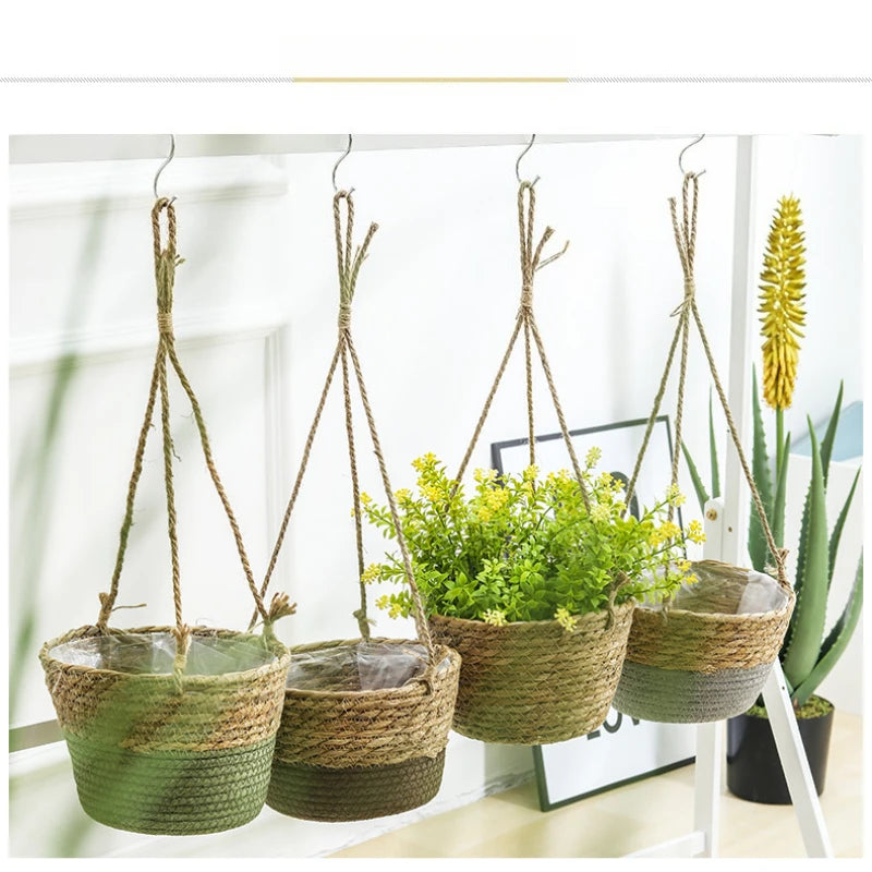 Jute Rope Plant Hanger - Woven Basket for Indoor & Outdoor Plants