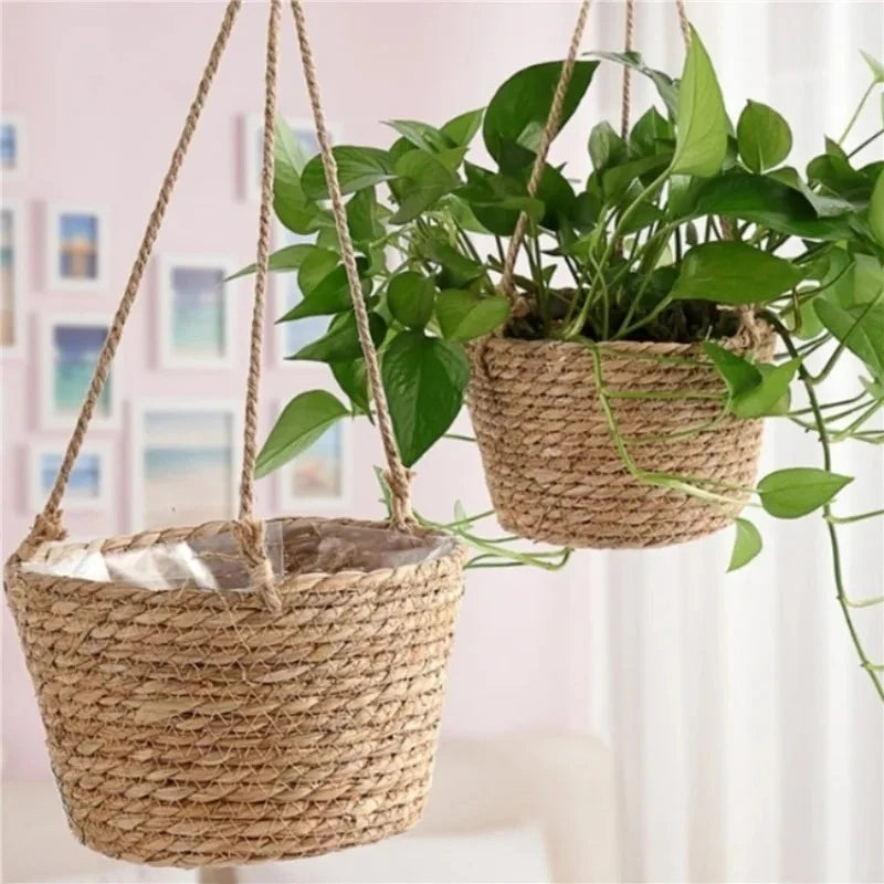 Jute Rope Plant Hanger - Woven Basket for Indoor & Outdoor Plants